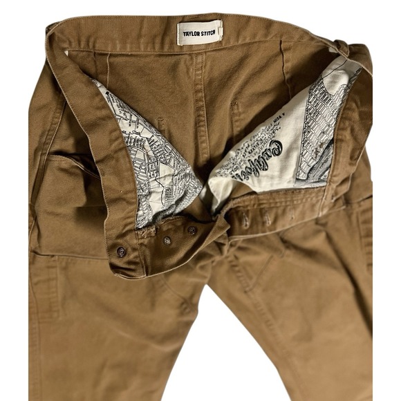 Taylor Stitch Canvas Camp Chore Pants Size 30 Tan Button Fly Men's Double Knee - Picture 7 of 14